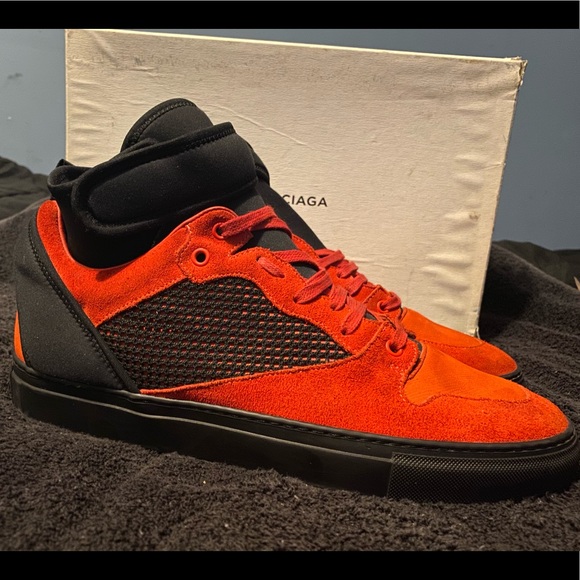Balenciaga Neoprene Strap Red/Black High Sneakers - Picture 1 of 6